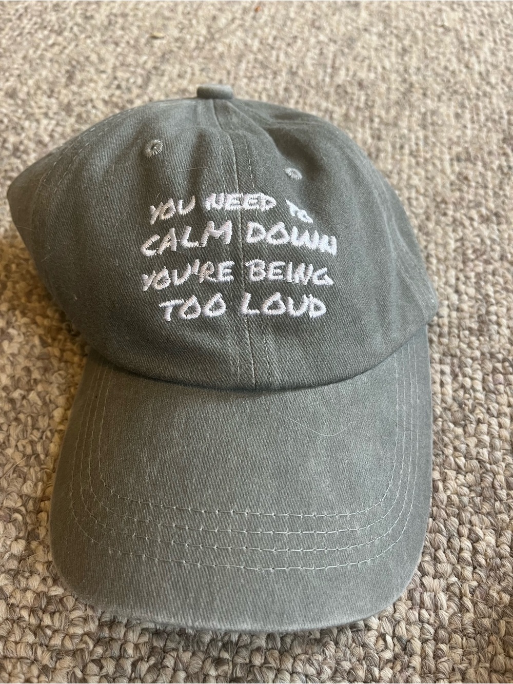 Olive Green Embroidered Baseball Cap - "You Need To Calm Down"